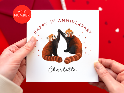 Personalised Red Pandas Anniversary Card for Partner