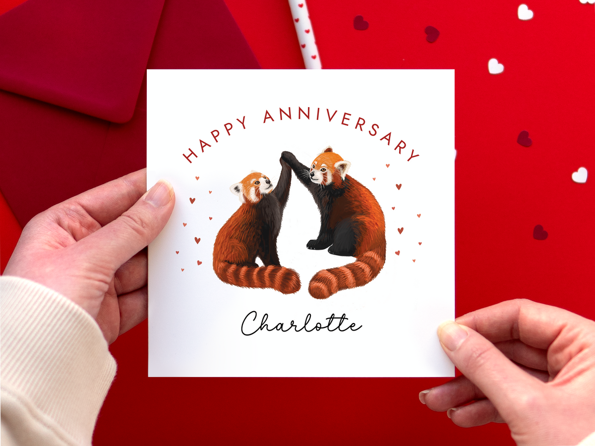 Personalised Red Pandas Anniversary Card for Partner