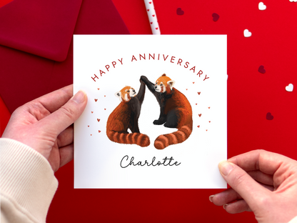 Personalised Red Pandas Anniversary Card for Partner