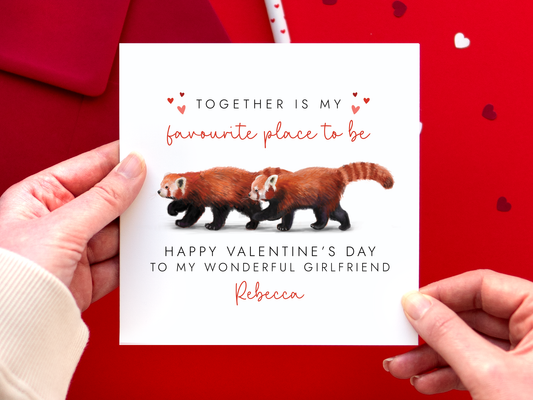 Personalised Red Panda Valentine's Day Card