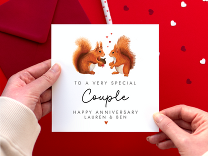 Personalised Red Squirrel Anniversary Card for Couple