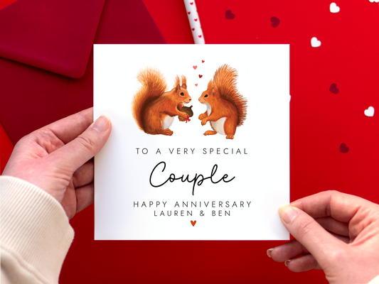 Personalised Red Squirrel Anniversary Card for Couple