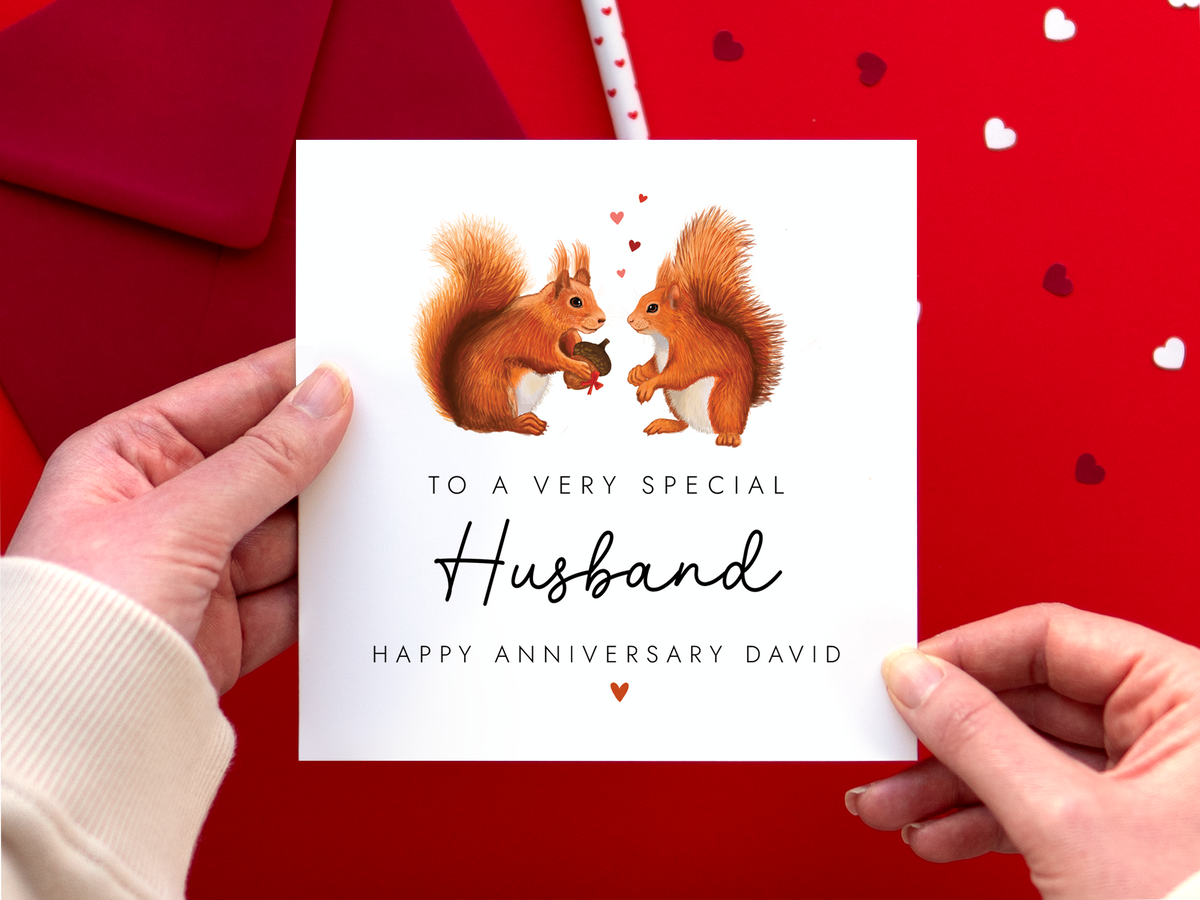 Personalised Red Squirrel Anniversary Card for Partner