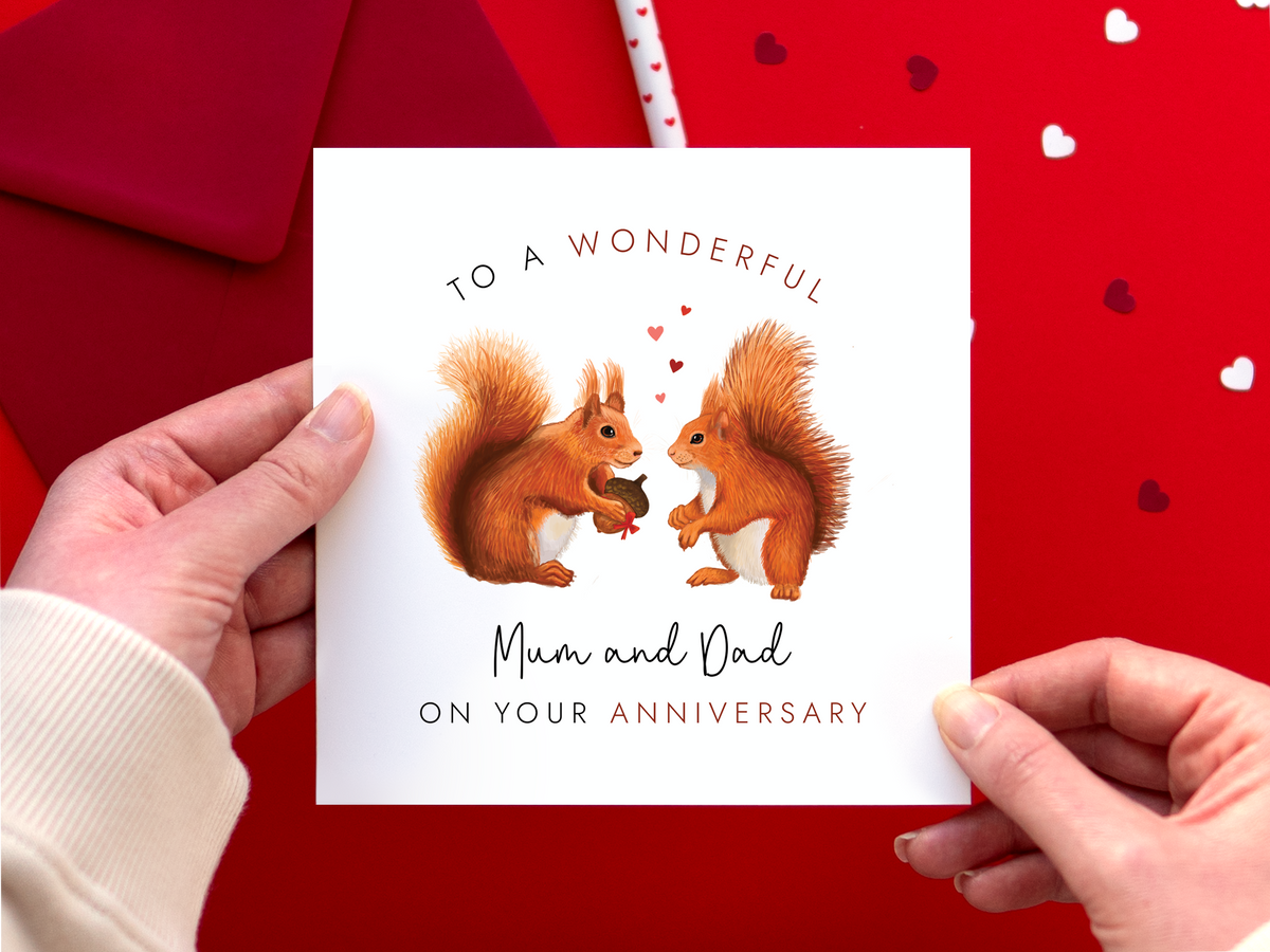 Personalised Red Squirrel Anniversary Card for Parents