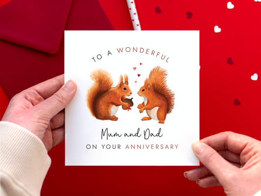 Personalised Red Squirrel Anniversary Card for Parents