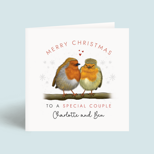 Personalised Robins Christmas Card for Couple