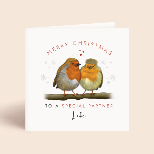 Personalised Robins Christmas Card for Partner