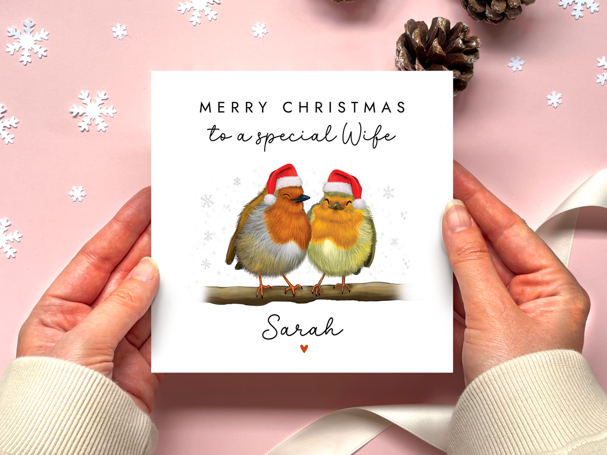 Personalised Robins Christmas Card for Wife