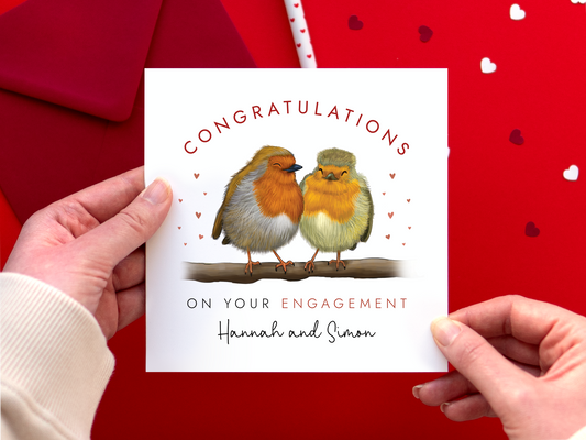Personalised Robins Engagement Card, Congratulations on your Engagement Card