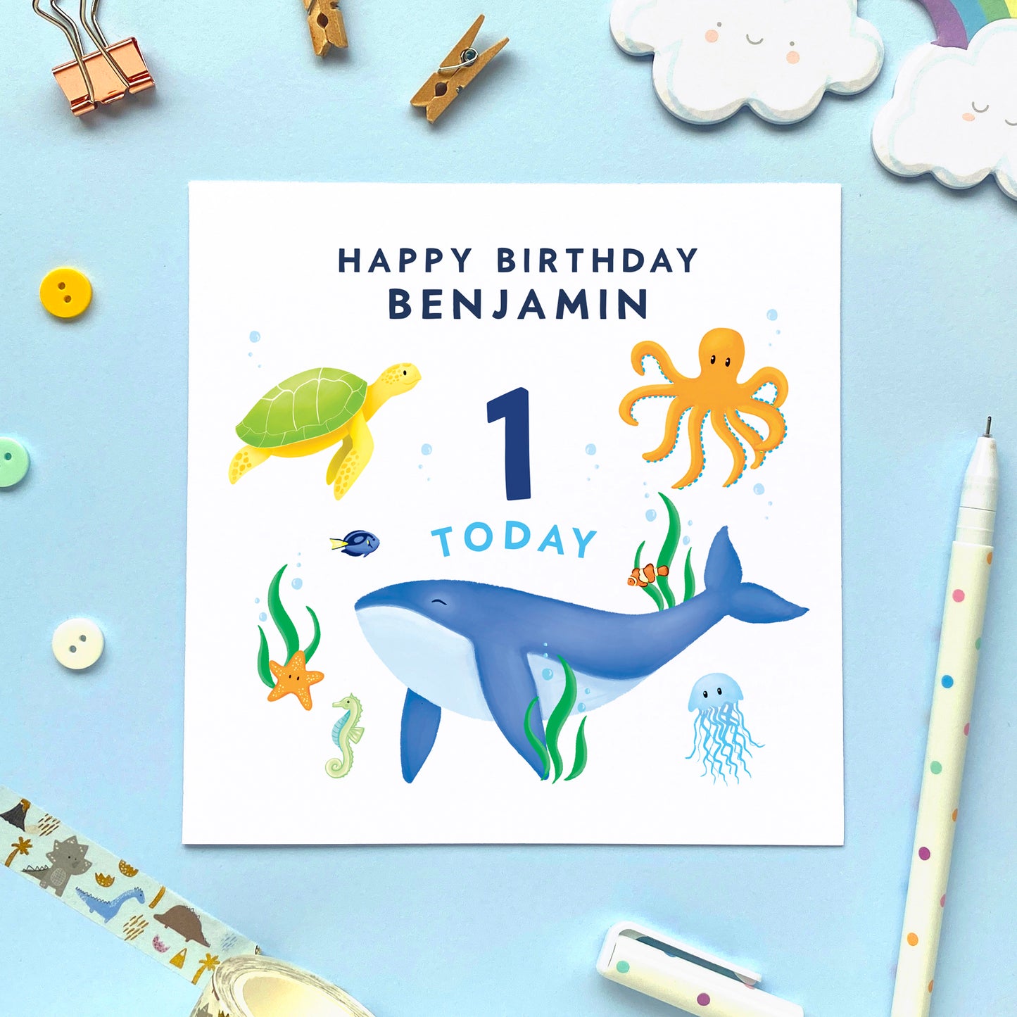 Personalised Sealife Any Age Birthday Card for Children