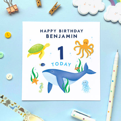 Personalised Sealife Any Age Birthday Card for Children