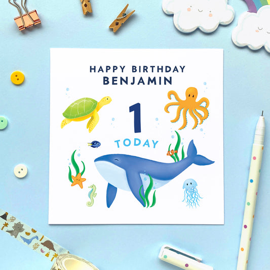 Personalised Sealife Any Age Birthday Card for Children