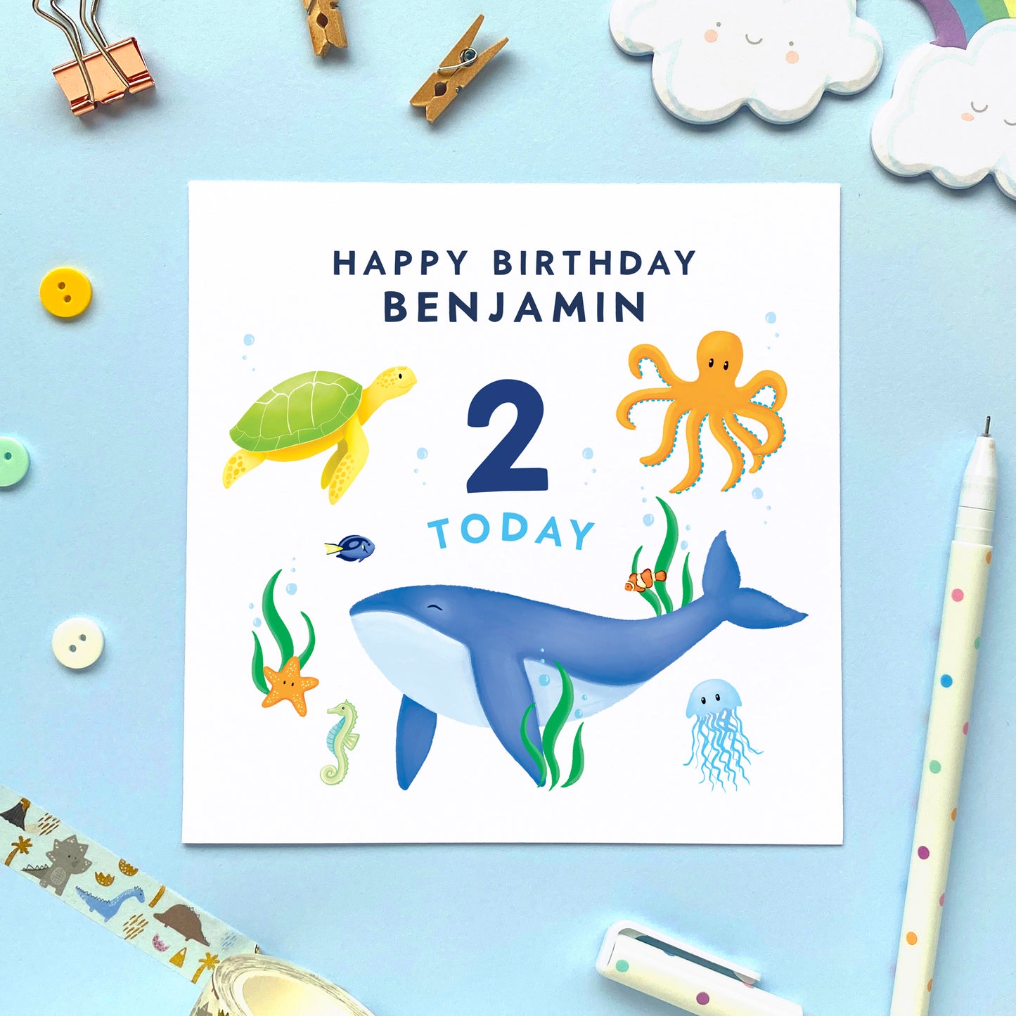 Personalised Sealife Any Age Birthday Card for Children