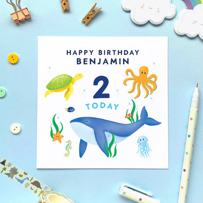 Personalised Sealife Any Age Birthday Card for Children