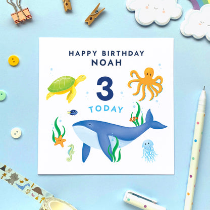 Personalised Sealife Any Age Birthday Card for Children