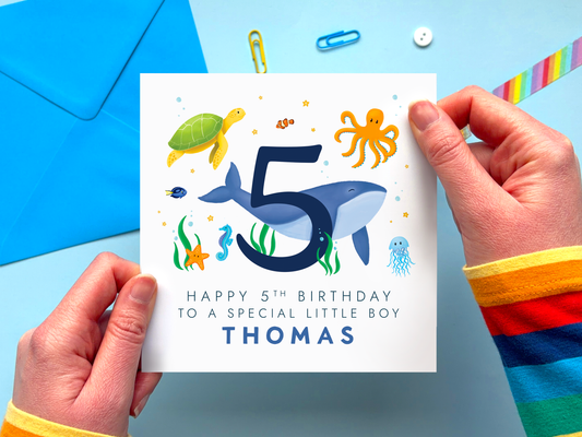 Personalised Sealife 5th Birthday Card for Boy