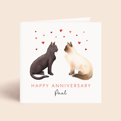 Personalised Cats Anniversary Card for Partner