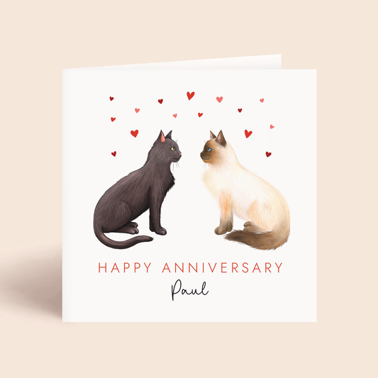 Personalised Cats Anniversary Card for Partner