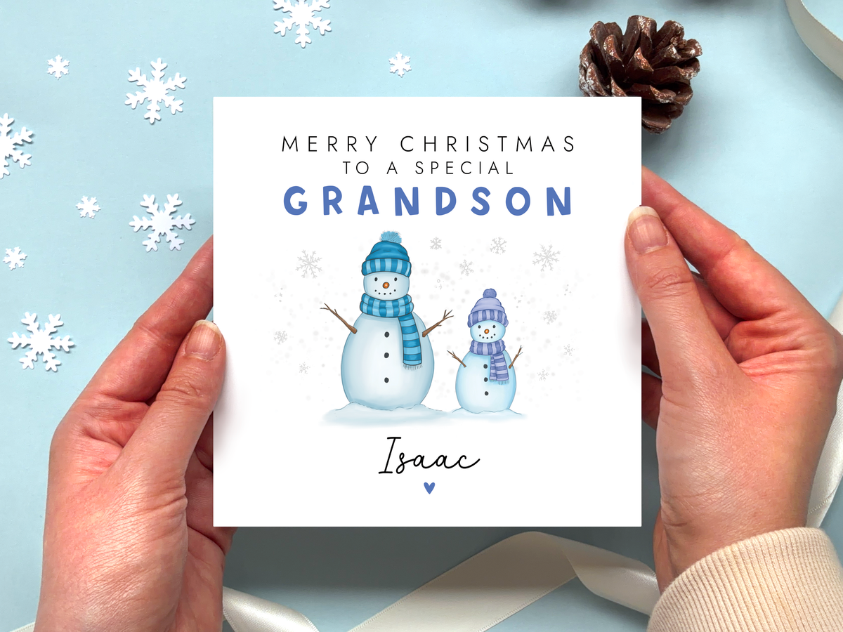 Personalised Snowmen Christmas Card for Boy