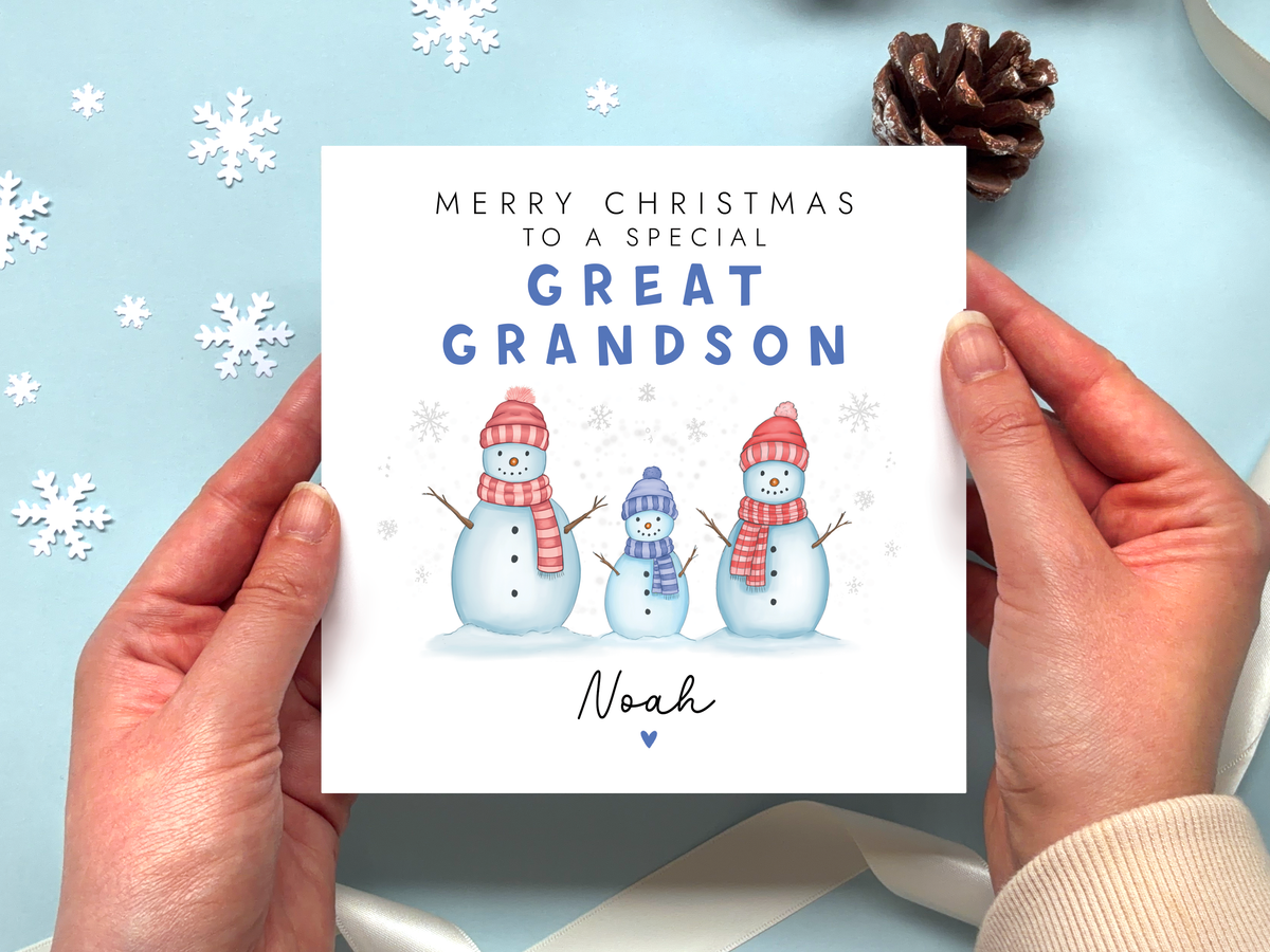 Personalised Snowmen Christmas Card for Boy
