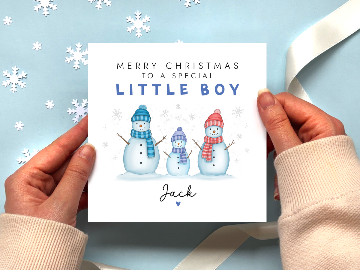 Personalised Snowmen Christmas Card for Boy