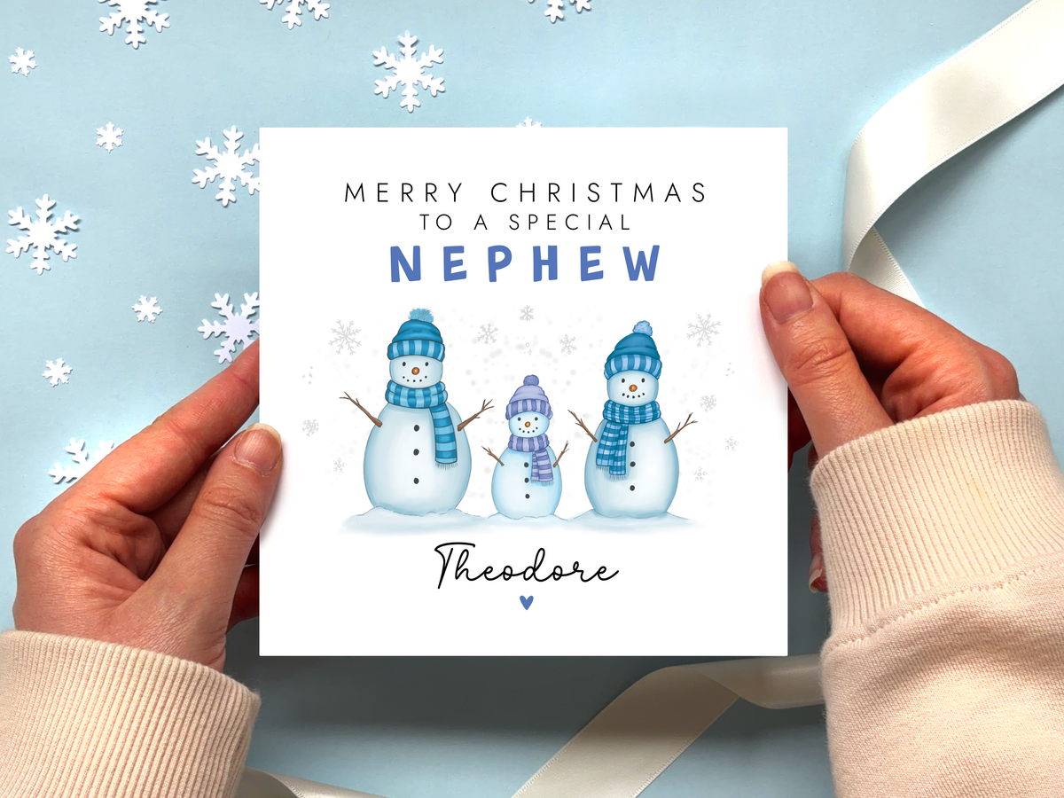 Personalised Snowmen Christmas Card for Boy