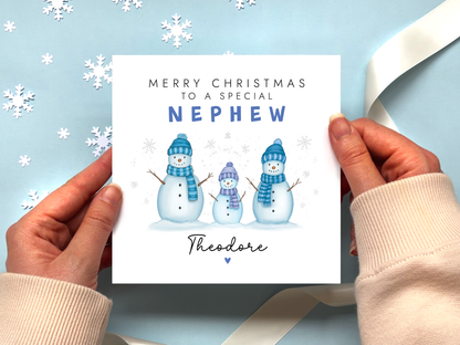 Personalised Snowmen Christmas Card for Boy