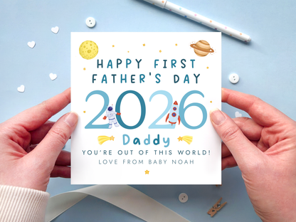 Personalised Space First Father's Day Card for Daddy