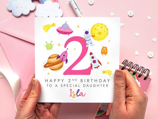 Personalised Space Any Age Birthday Card for Girl