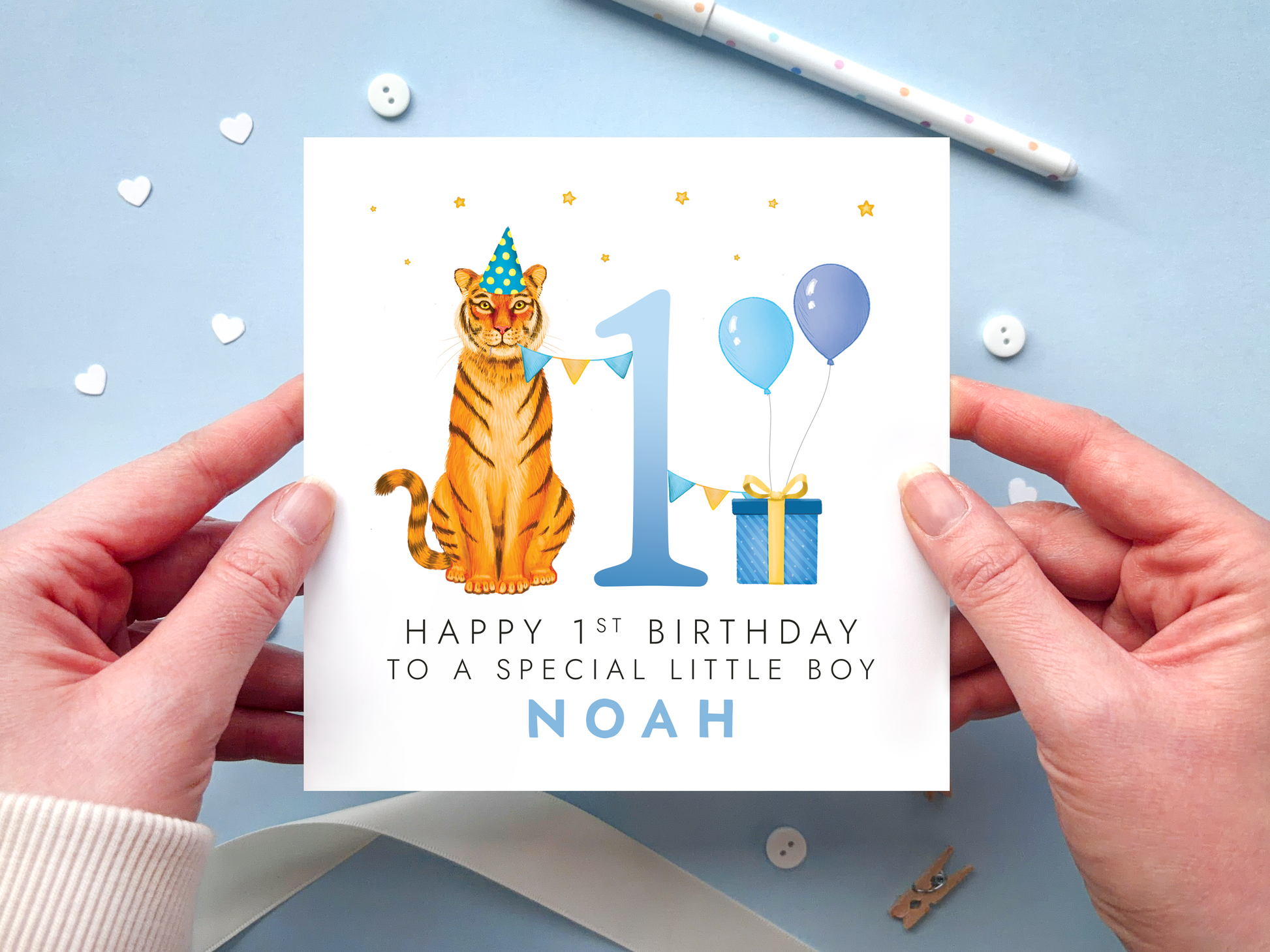 personalised tiger 1st birthday card for special little boy