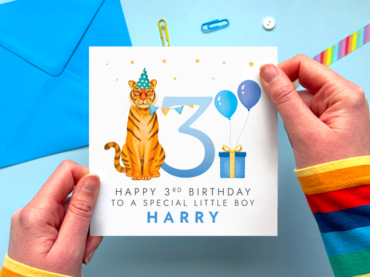 Personalised Tiger 3rd Birthday Card for Boy