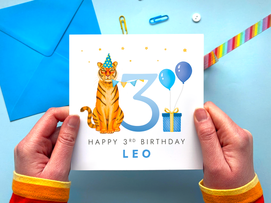 Personalised Tiger 3rd Birthday Card for Boy