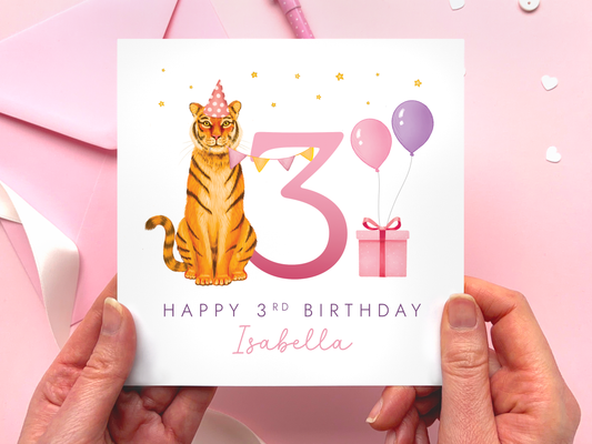 Personalised Tiger 3rd Birthday Card for Girl