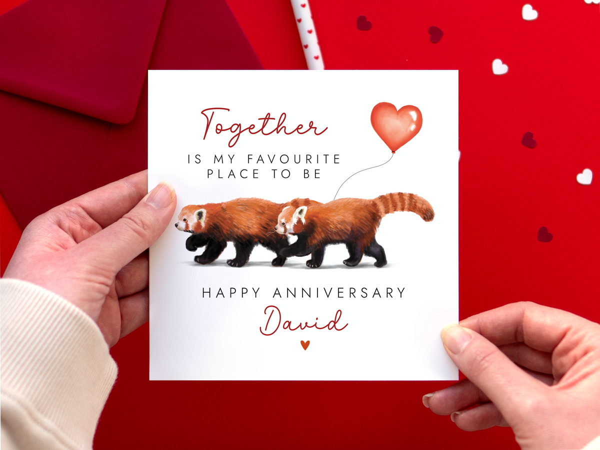 Personalised Red Pandas Anniversary Card for Partner