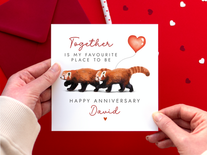 Personalised Red Pandas Anniversary Card for Partner