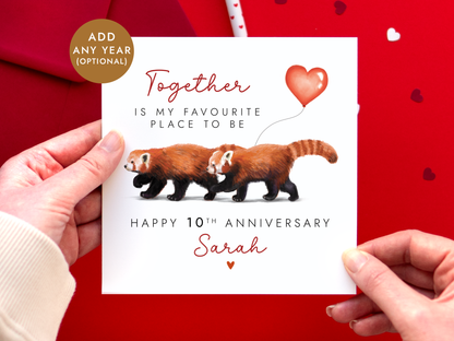 Personalised Red Pandas Anniversary Card for Partner
