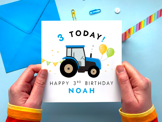 Personalised Tractor 3rd Birthday Card for Boy