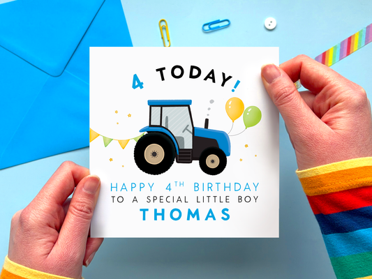 Personalised Tractor 4th Birthday Card for Boy