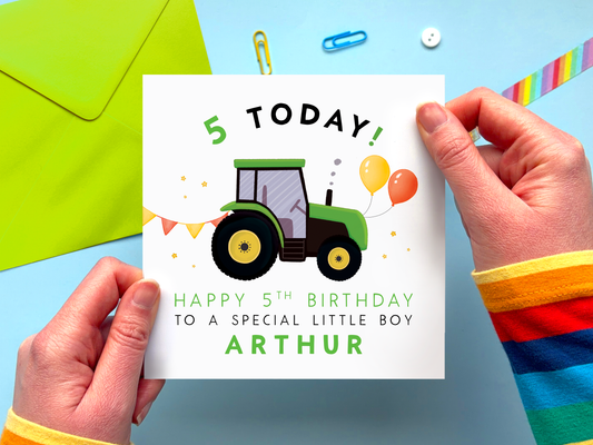 Personalised Tractor 5th Birthday Card for Boy