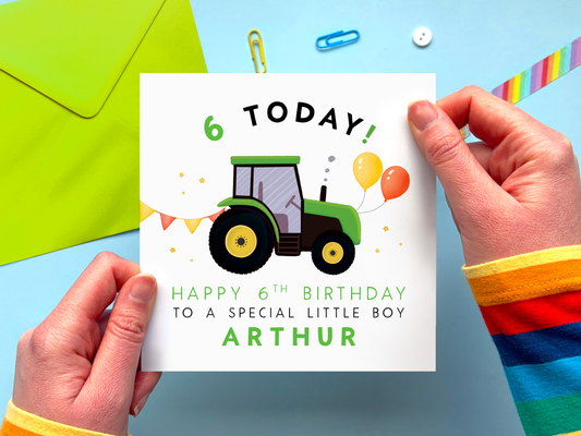 Personalised Tractor 6th Birthday Card for Boy