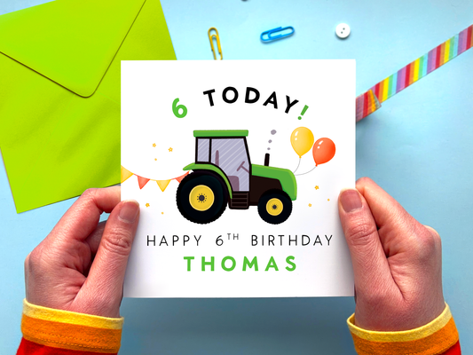 Personalised Tractor 6th Birthday Card for Boy