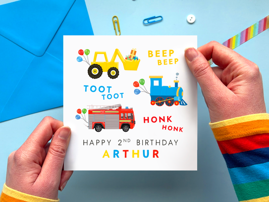 Personalised Transport 2nd Birthday Card