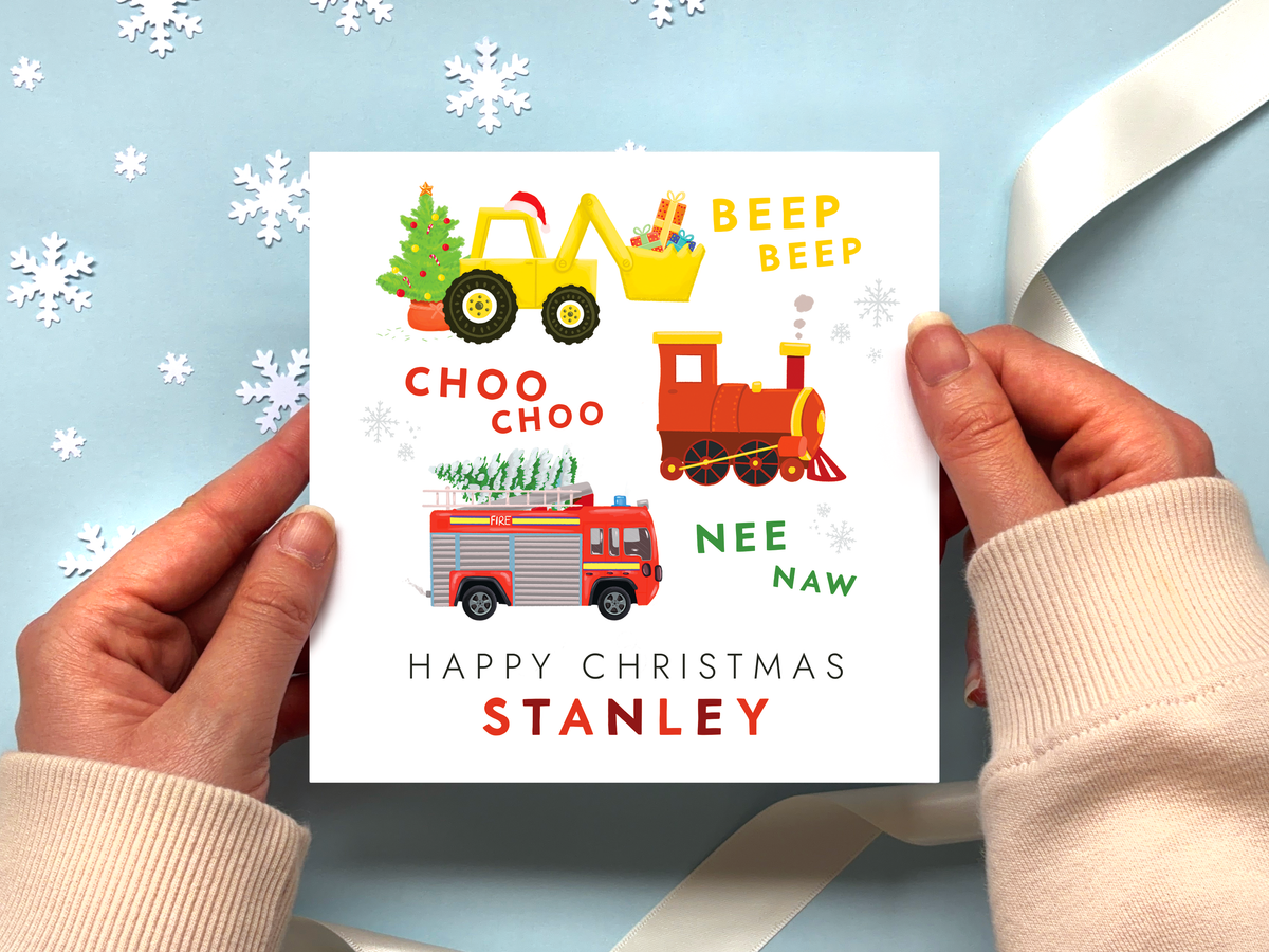 Personalised Transport Christmas Card for Boy