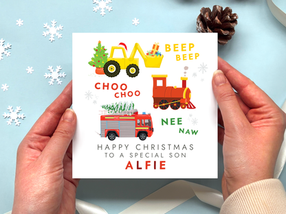 Personalised Transport Christmas Card for Boy