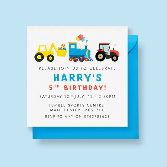 Personalised Transport-Themed Party Invitations - Any Age
