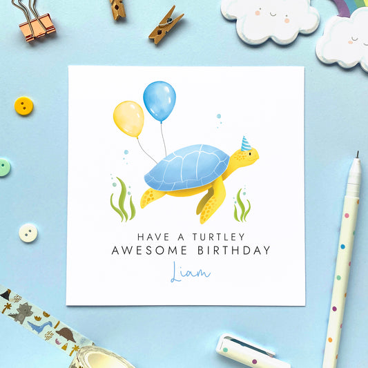 Personalised Turtle Birthday Card for Boy or Girl