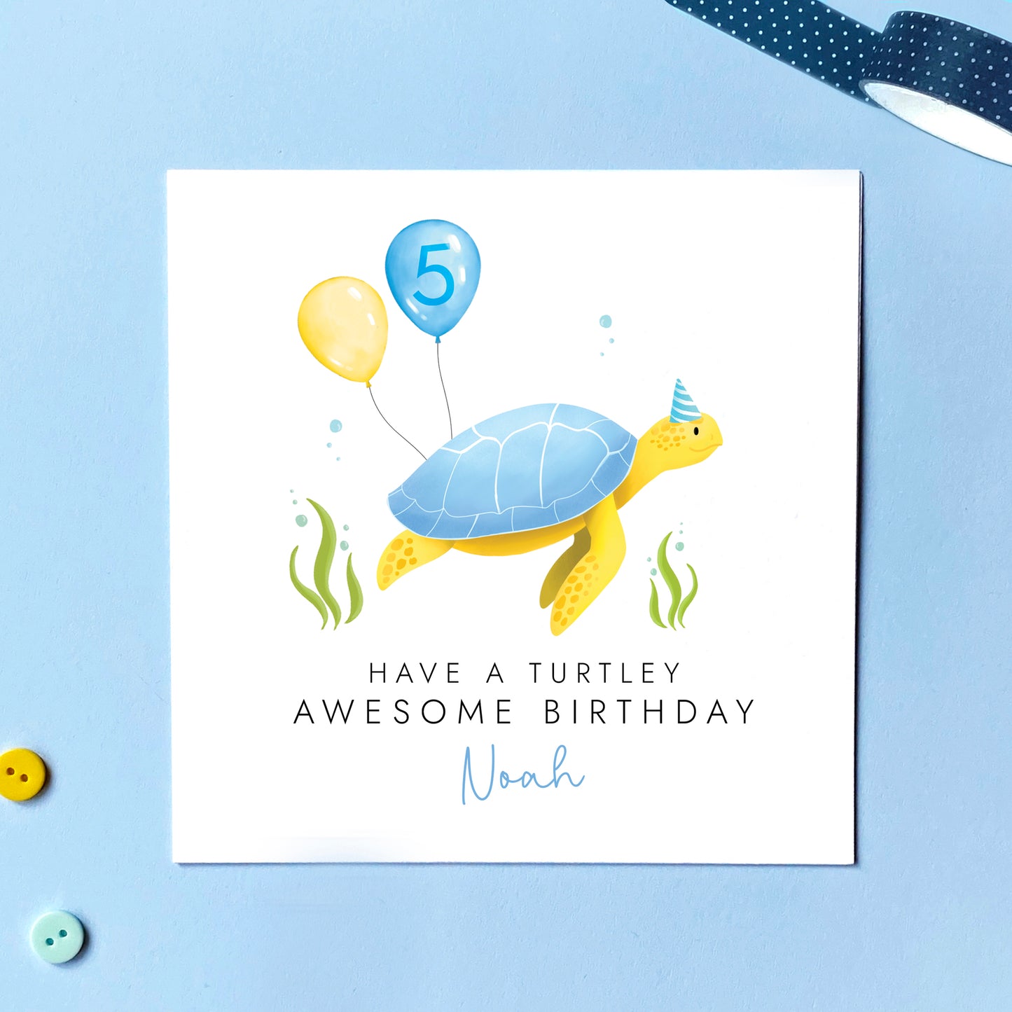 Personalised Turtle Birthday Card for Boy or Girl