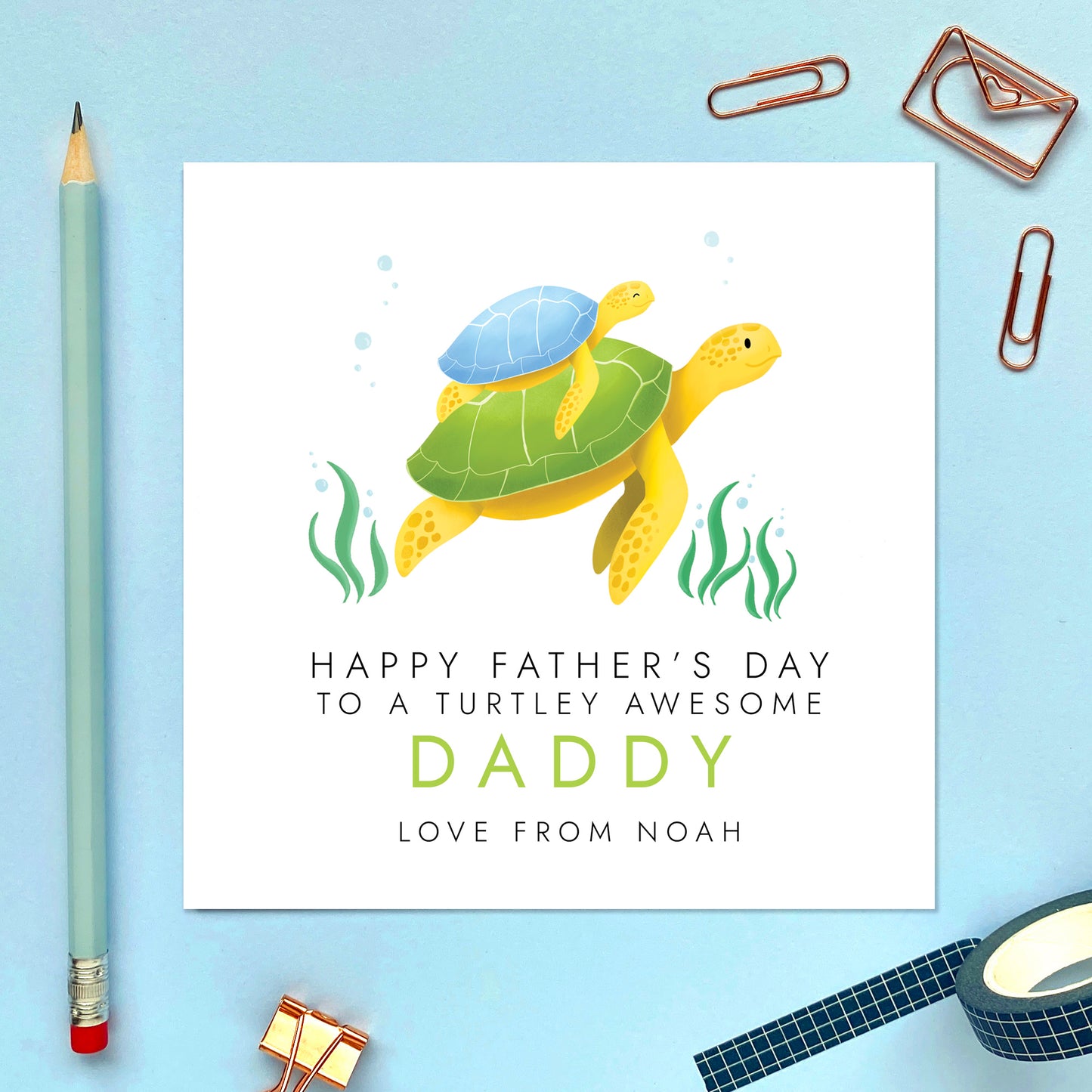 Turtles Fathers Day Card for Daddy from 2 Children