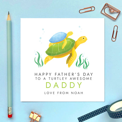 Turtles Fathers Day Card for Daddy from 2 Children