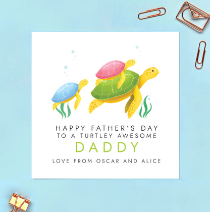 Turtles Fathers Day Card for Daddy from 2 Children